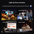 4K smart home projector used for private cinema, event gatherings, home office, and home theater settings