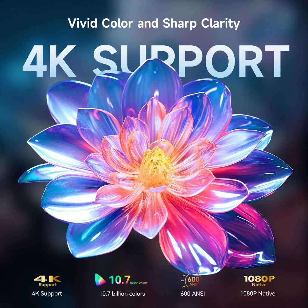 Vivid color and sharp clarity of VMIDirect 4K smart home projector with 4K support and vibrant flower image