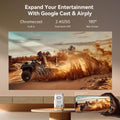 Adjustable angle theater projector for home showing off 180 inch screen with Chromecast and dual-band WiFi