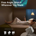 Adjustable angle theater projector for home with 120 degree rotating stand projecting on ceiling