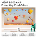 Adjustable angle theater projector for home showing colorful hot air balloons in 1080P with vivid colors