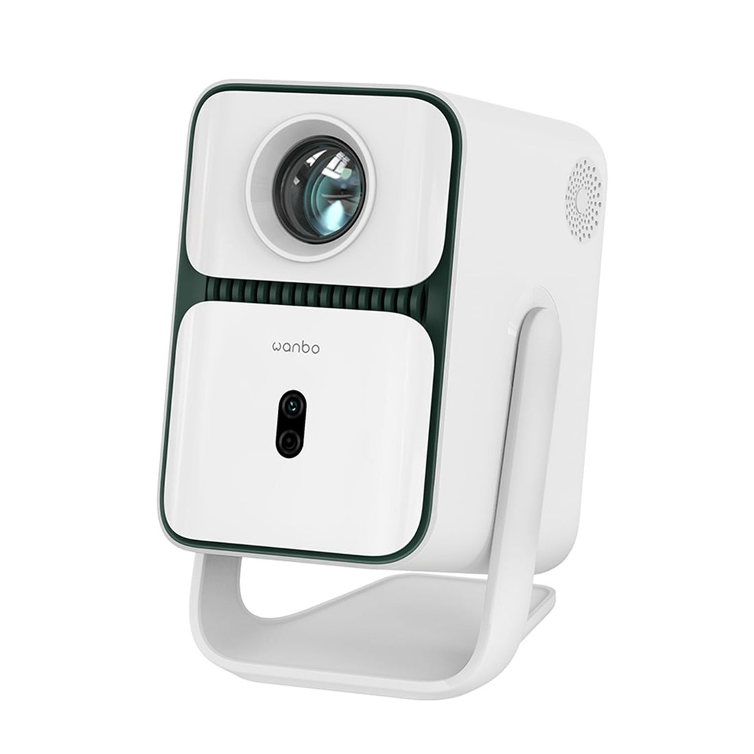 Adjustable angle theater projector for home in white with compact modern design
