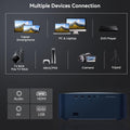 Auto focus home cinema projector with multiple device connections including HDMI USB AV and audio ports