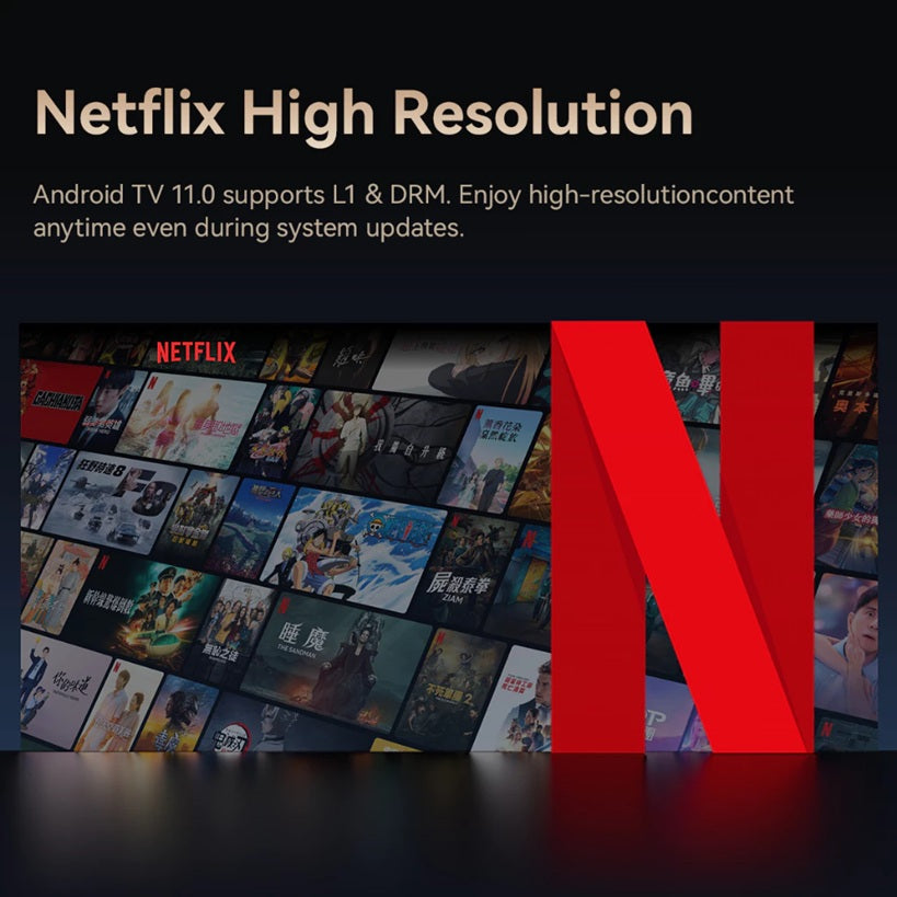Wanbo Cube 2 Pro 1080P smart projector showcasing Android TV 11.0 with Netflix high resolution support