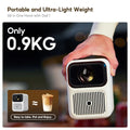 Hand holding Wanbo Dali 1 portable projector showing its compact and lightweight design at 0.9 kilograms