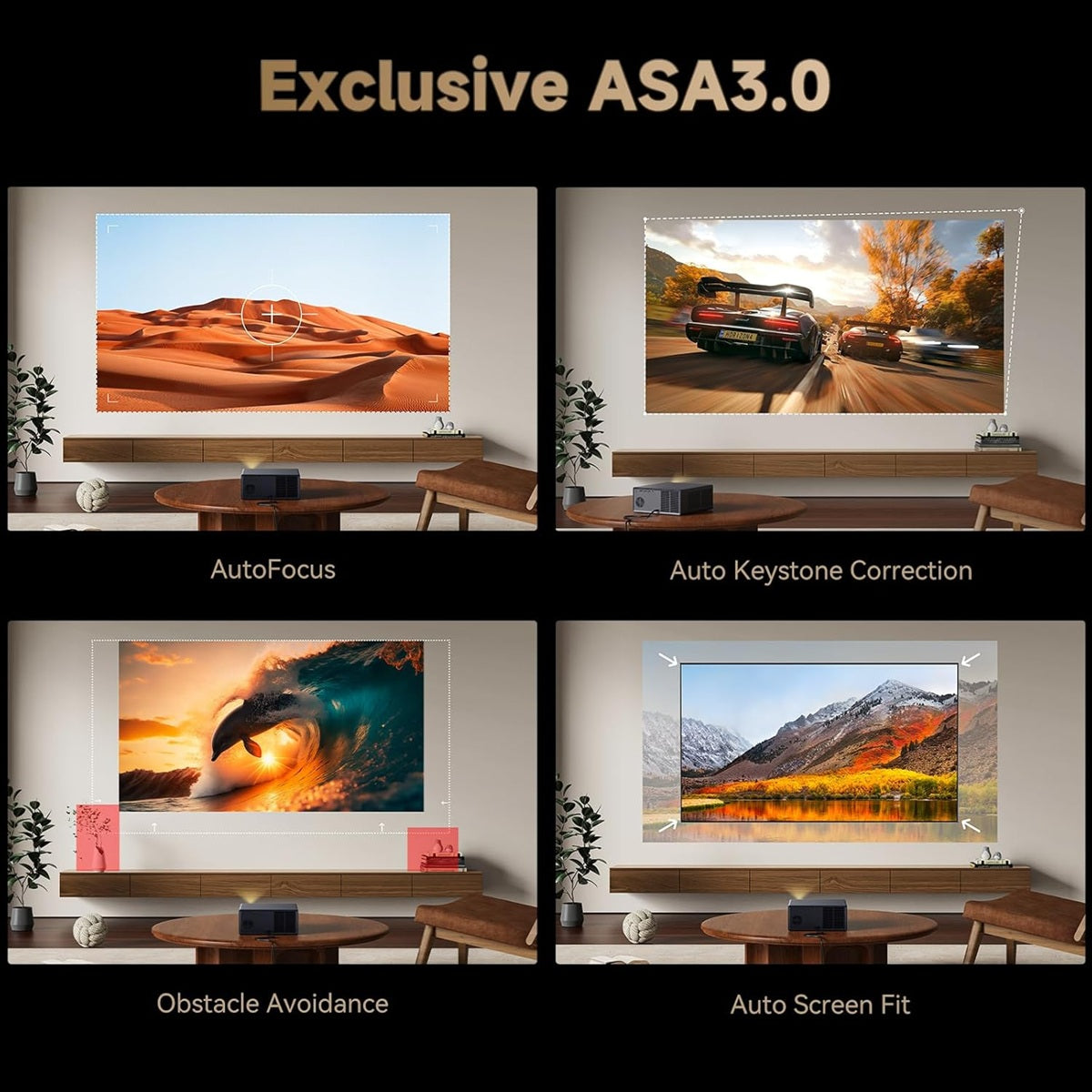 Home Theater Projector Philippines showcasing AutoFocus and Auto Keystone Correction features