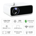 Wanbo Mini Pro smart projector in white with 1280x720P resolution and Android 9.0 features