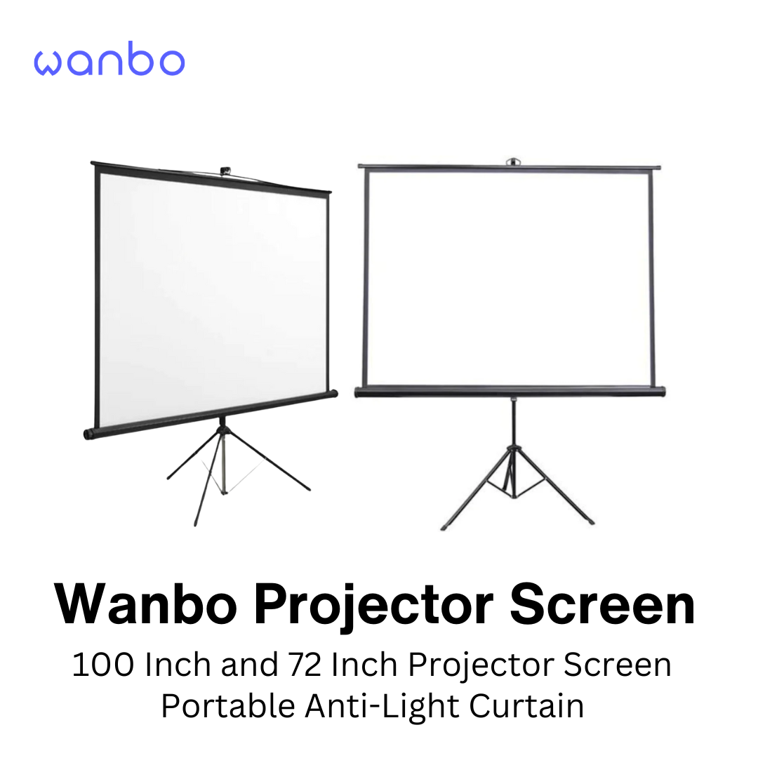 Portable projector screen with adjustable ring hanger and tripod stand for easy setup