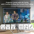 Portable projector screen with tripod stand and adjustable height for indoor and outdoor use