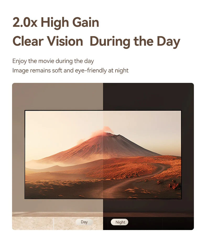 Portable projector screen with 2x high gain for clear vision during the day and soft image at night