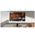 Smart Home Theater Projector displaying streaming options on a minimalist living room wall