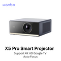 Wanbo X5 Pro smart projector with 4K HD support and Google TV features in black casing