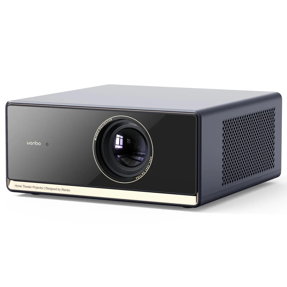 Wanbo X5 Pro smart projector front view with large lens and black casing