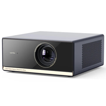Wanbo X5 Pro smart projector front view with large lens and black casing
