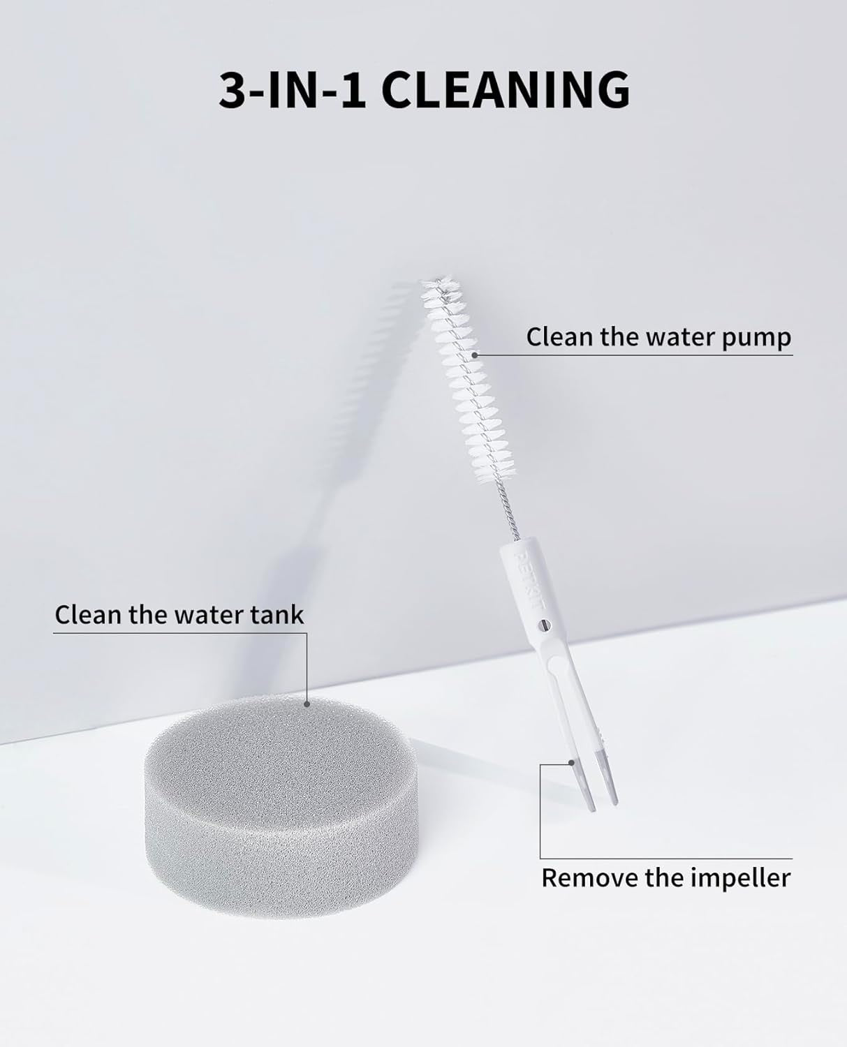 Water Fountain Cleaning Kit with sponge, brush, and tool for effective maintenance and cleaning