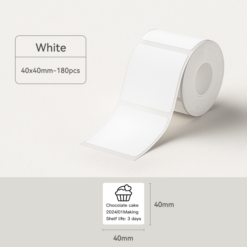 Roll of White Thermal Label Stickers measuring 40x40mm with 180 pieces for labeling purposes