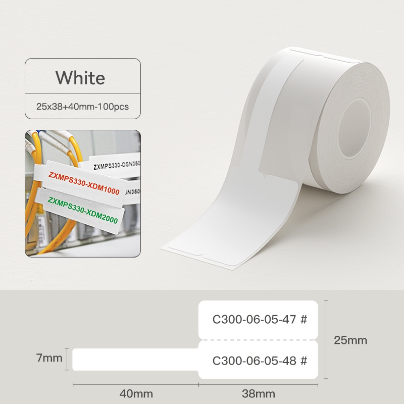 White Thermal Label Stickers on a roll, perfect for shipping and organization tasks with clear printing area