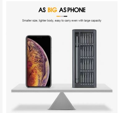 VMIDirect Precision Screwdriver Kit displayed next to a smartphone for size comparison
