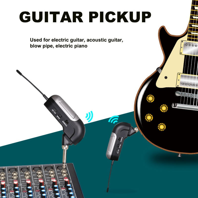Wireless guitar transmitter receiver kit for electric guitars and pianos with easy setup and connectivity