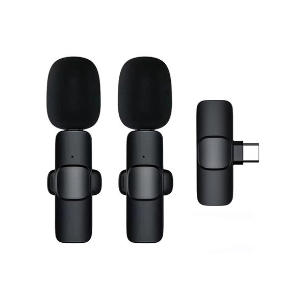 Wireless lavalier microphone for iPhone and Android with compact design and dual channels