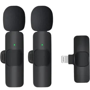 Wireless lavalier microphone for iPhone and Android with compact design and dual channels