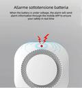 Wireless smoke detector showing low battery alarm with real-time mobile app alerts