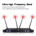 Wireless UHF microphone for meetings with 8-channel selection and three antennas for optimal reception