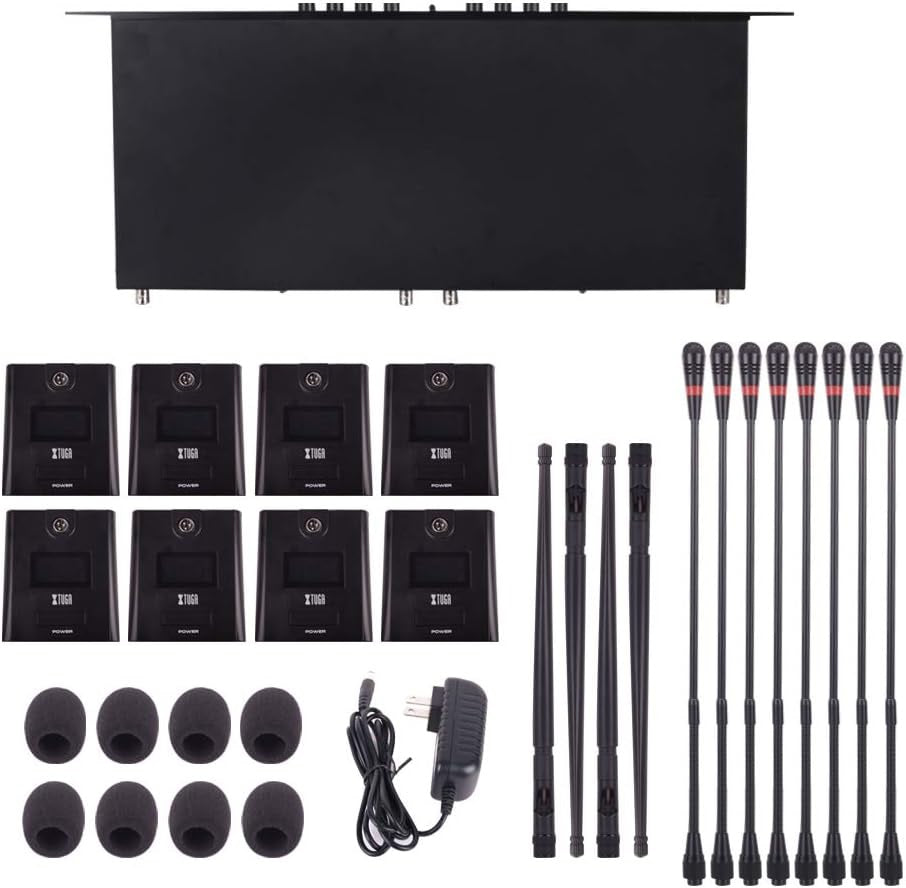 Gooseneck wireless UHF microphone for meetings with multiple receivers and accessories