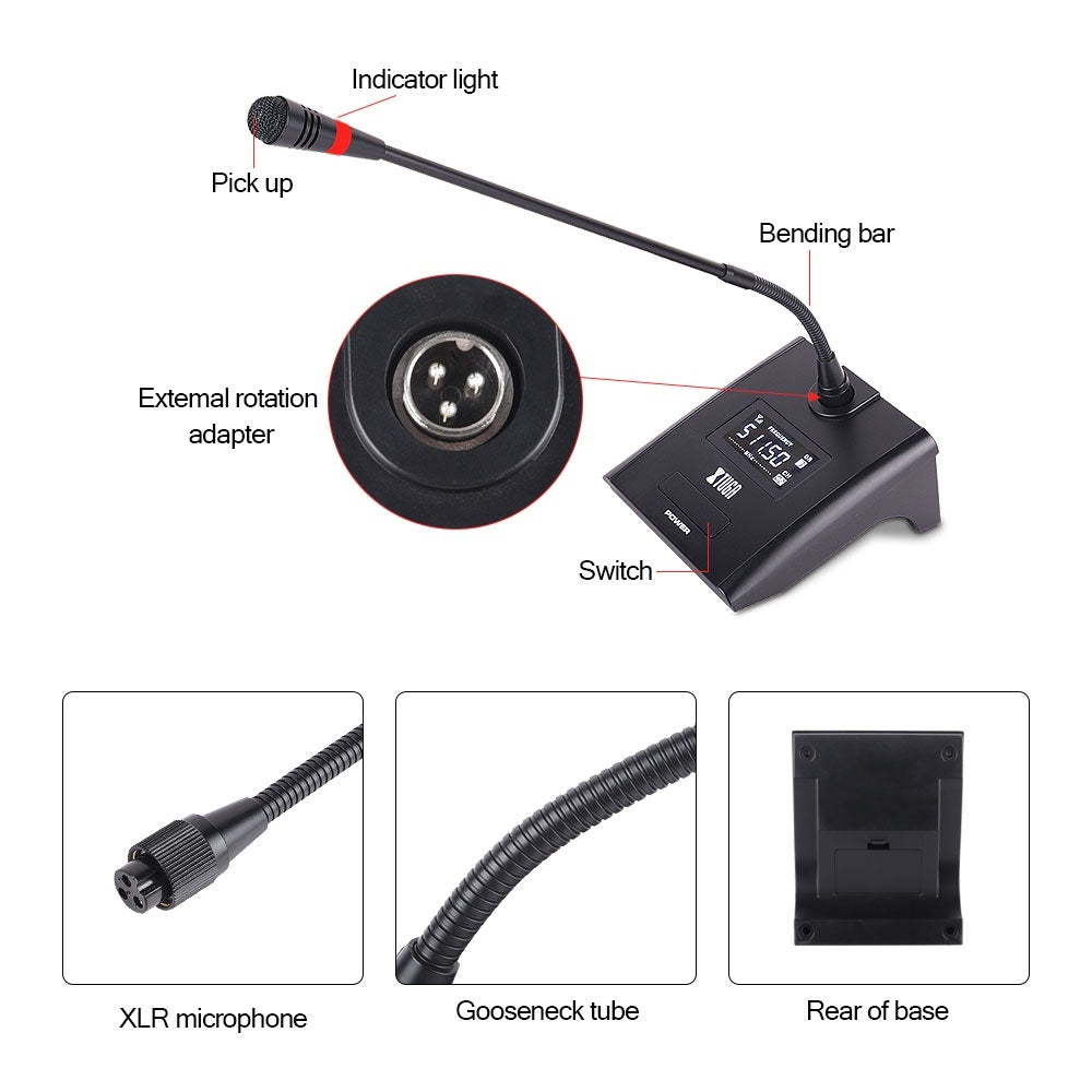 Gooseneck Microphone with external rotation adapter, ideal wireless UHF microphone for meetings.