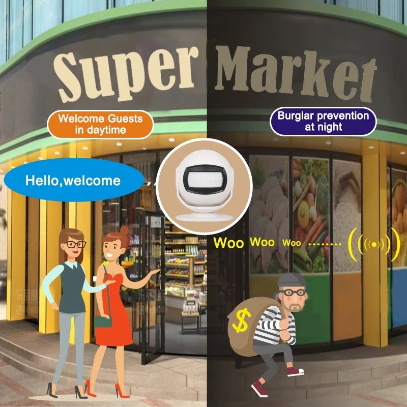 Wireless welcome chime doorbell with motion sensor for daytime guest greeting and nighttime burglar prevention