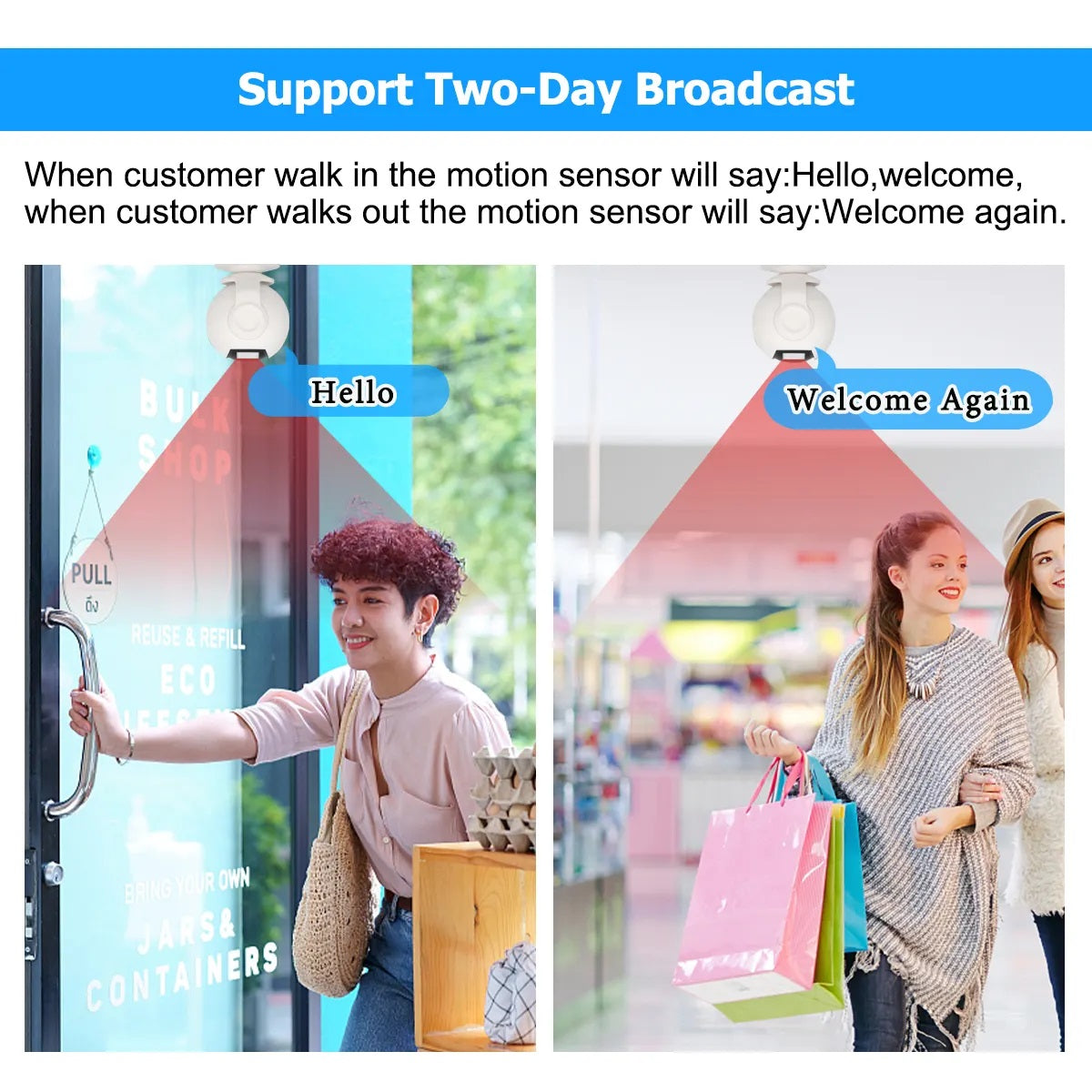 Motion sensor chime with wireless welcome chime doorbell feature greeting customers entering and exiting