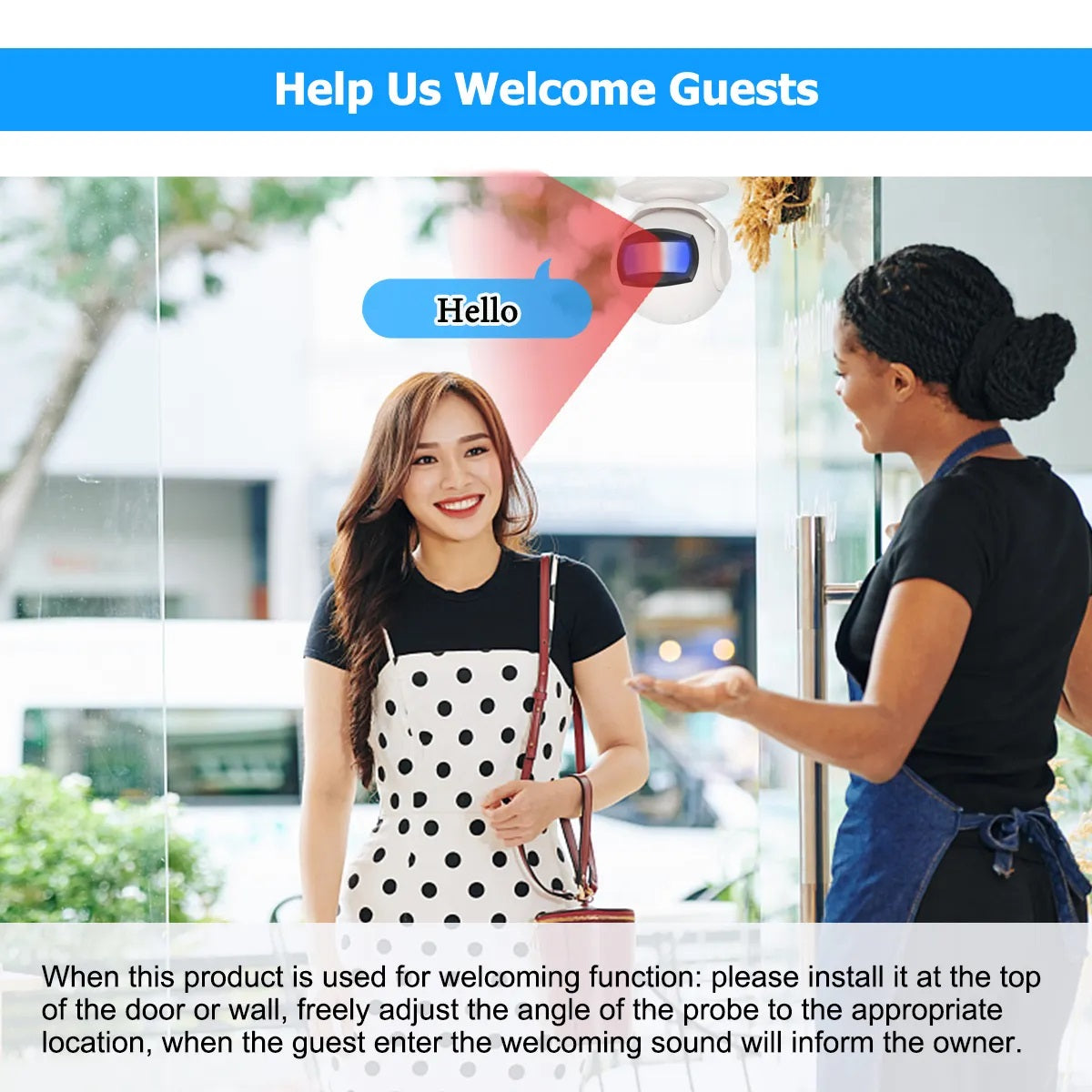 Motion sensor wireless welcome chime doorbell detecting guest entering with visual alert