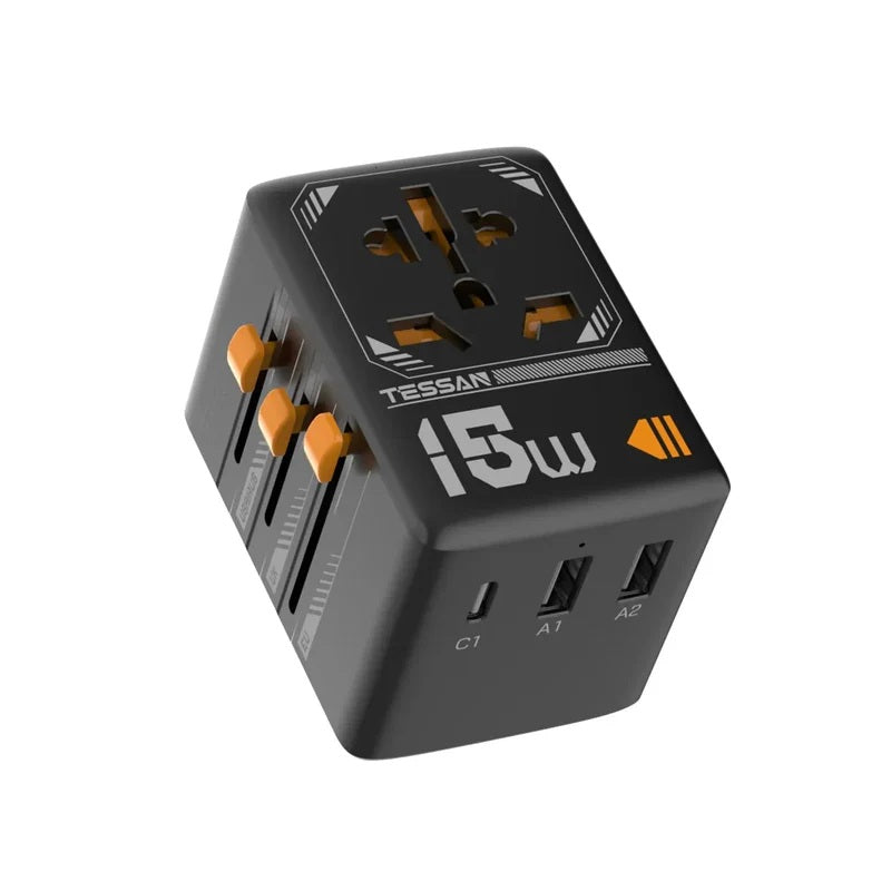 TESSAN TS-WTA03 Universal Travel Adapter with USB+Type C PD 65W Fast Charging Universal Plug Adaptor