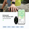 AMOLED Smartwatch With Alexa displaying GPS tracking features and outdoor running stats