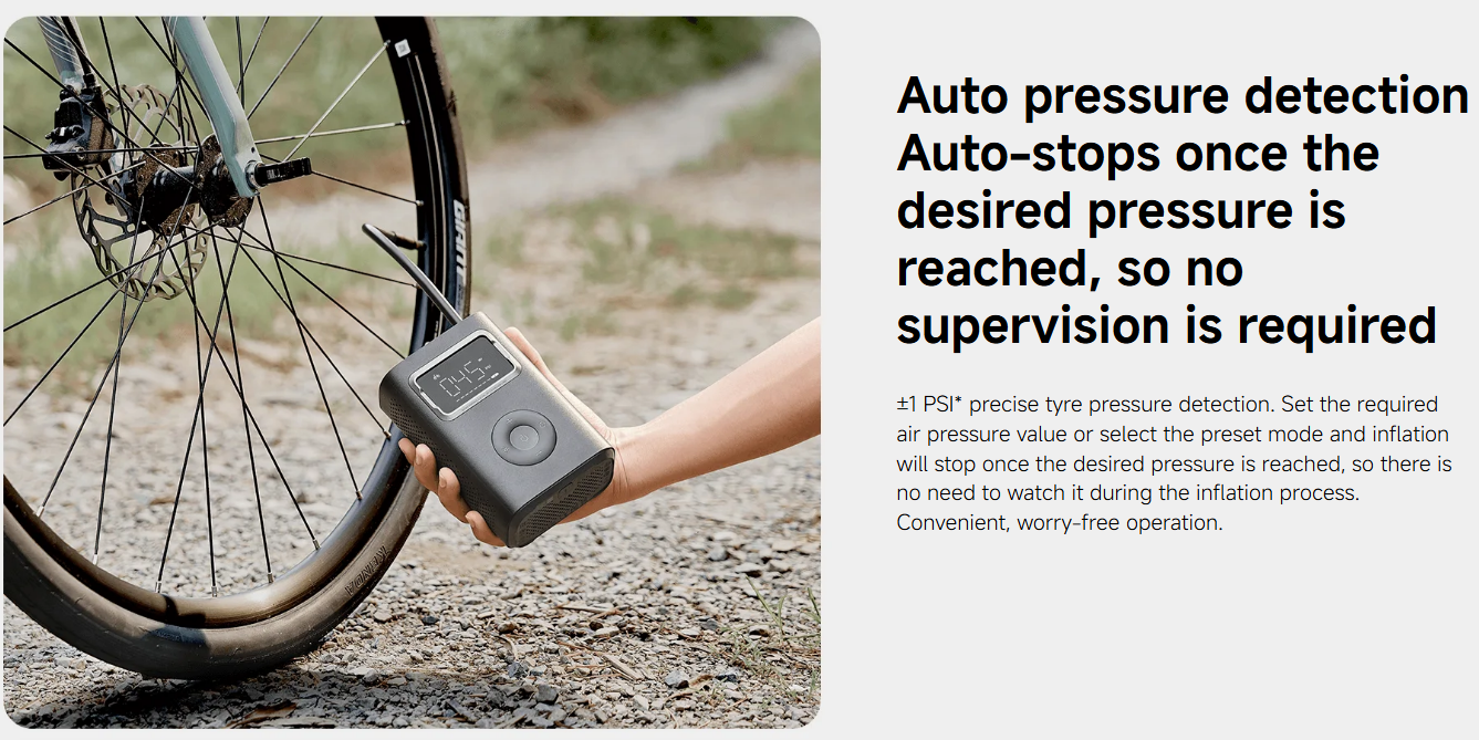 Portable electric air pump with digital display for easy tire inflation and auto pressure detection