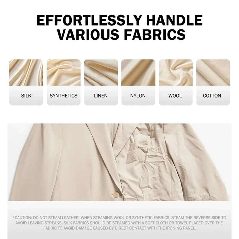 VMI Direct Portable Fabric Iron designed for various fabrics like silk, linen, and cotton.