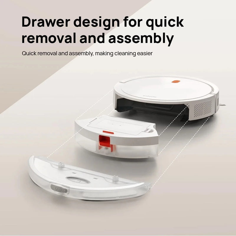 Xiaomi Robot Vacuum E5 with drawer design for quick removal and easy assembly for effortless cleaning
