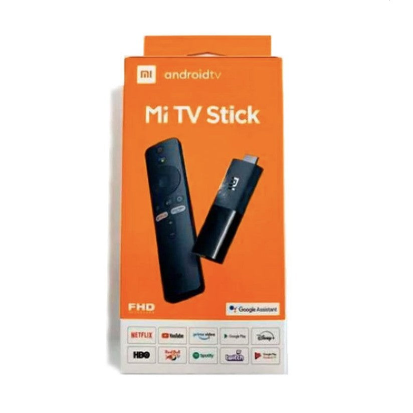 Xiaomi TV Stick packaged with remote control, featuring Netflix and Google Assistant support