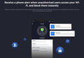 Mi WiFi Router app screen showing phone alert for unauthorized device connection with security features