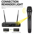 Wireless microphone for teaching with connection reminder light and dual antennas