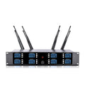 XTUGA A800 wireless conference mic system with four channels and adjustable antennas for clear audio.