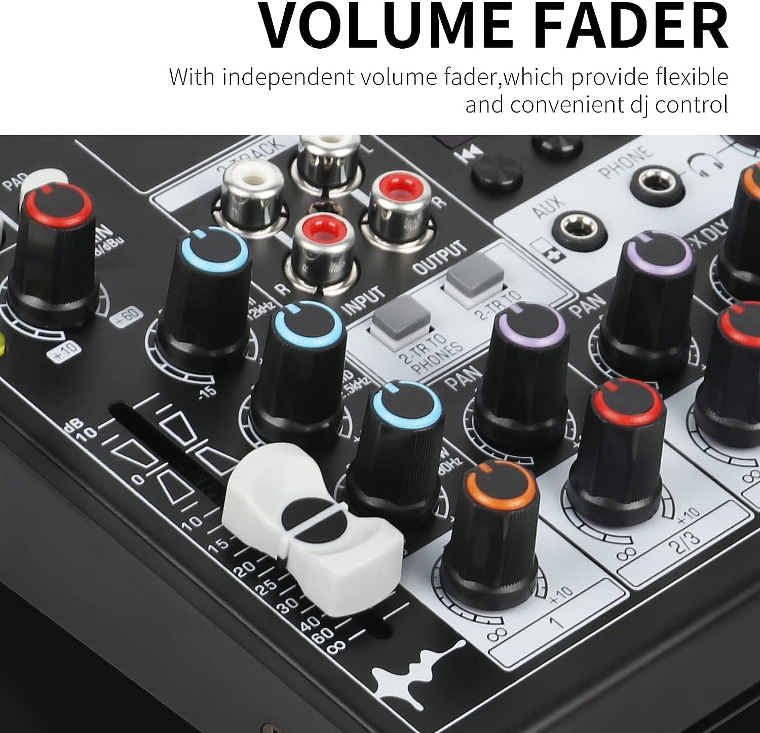 VMIDirect Bluetooth audio mixer with echo and reverb effects and independent volume faders for DJ control