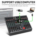 Bluetooth USB MP3 mixing console with multiple input channels and USB connectivity