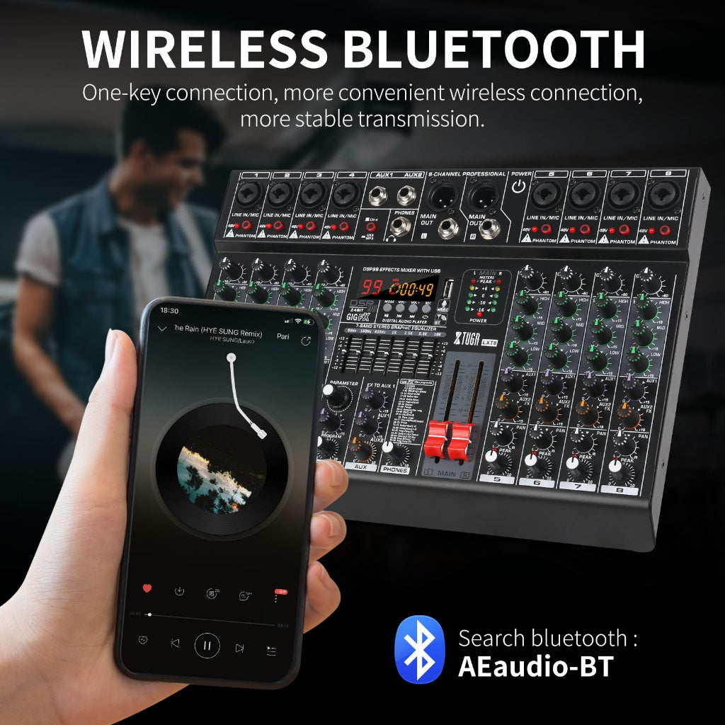 Bluetooth USB MP3 mixing console with wireless connection for easier audio mixing