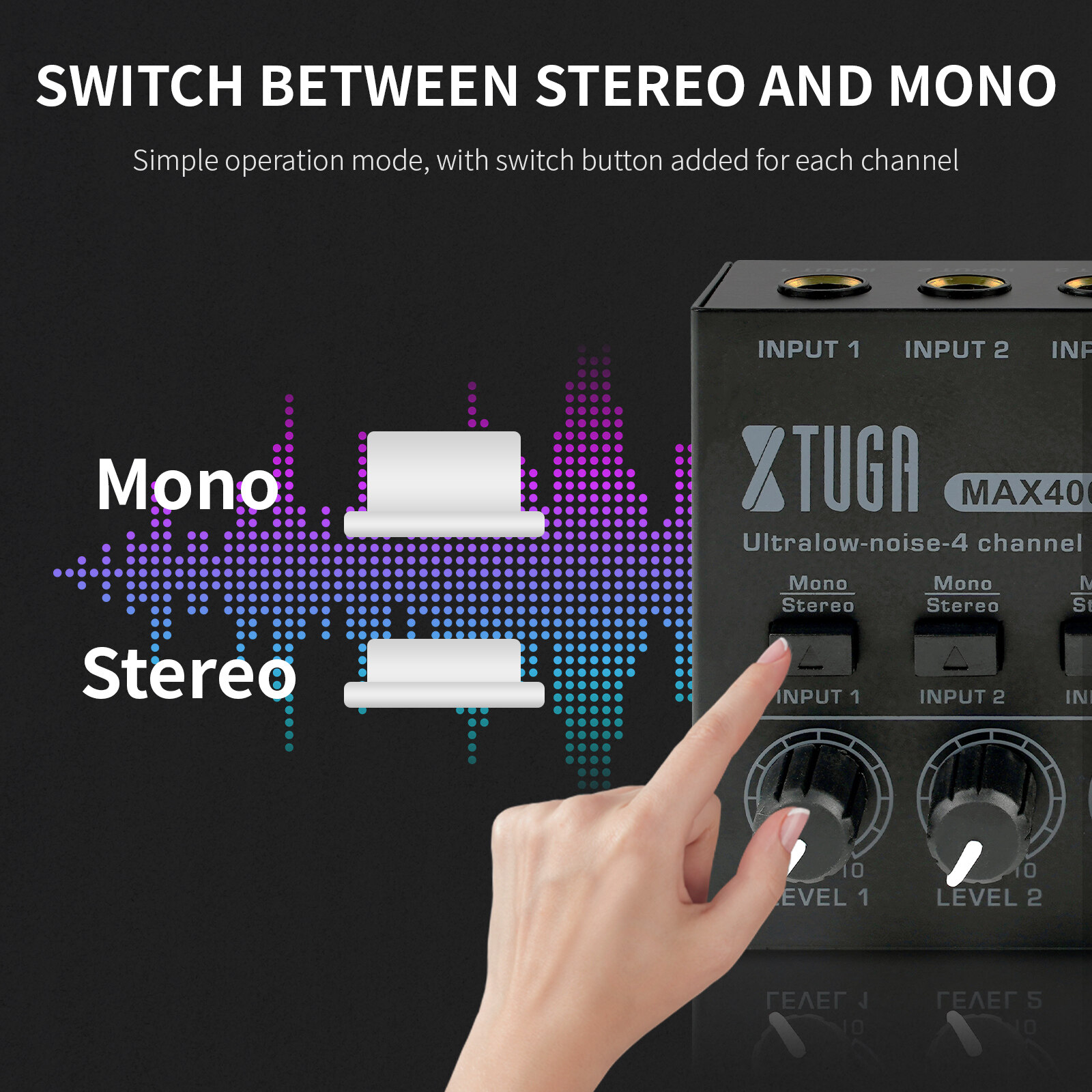 XTUGA MAX40 DC 5V microphone guitar keyboard mixer with stereo and mono switching feature