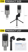 Desktop recording microphone with noise reduction features and adjustable stand for clear audio
