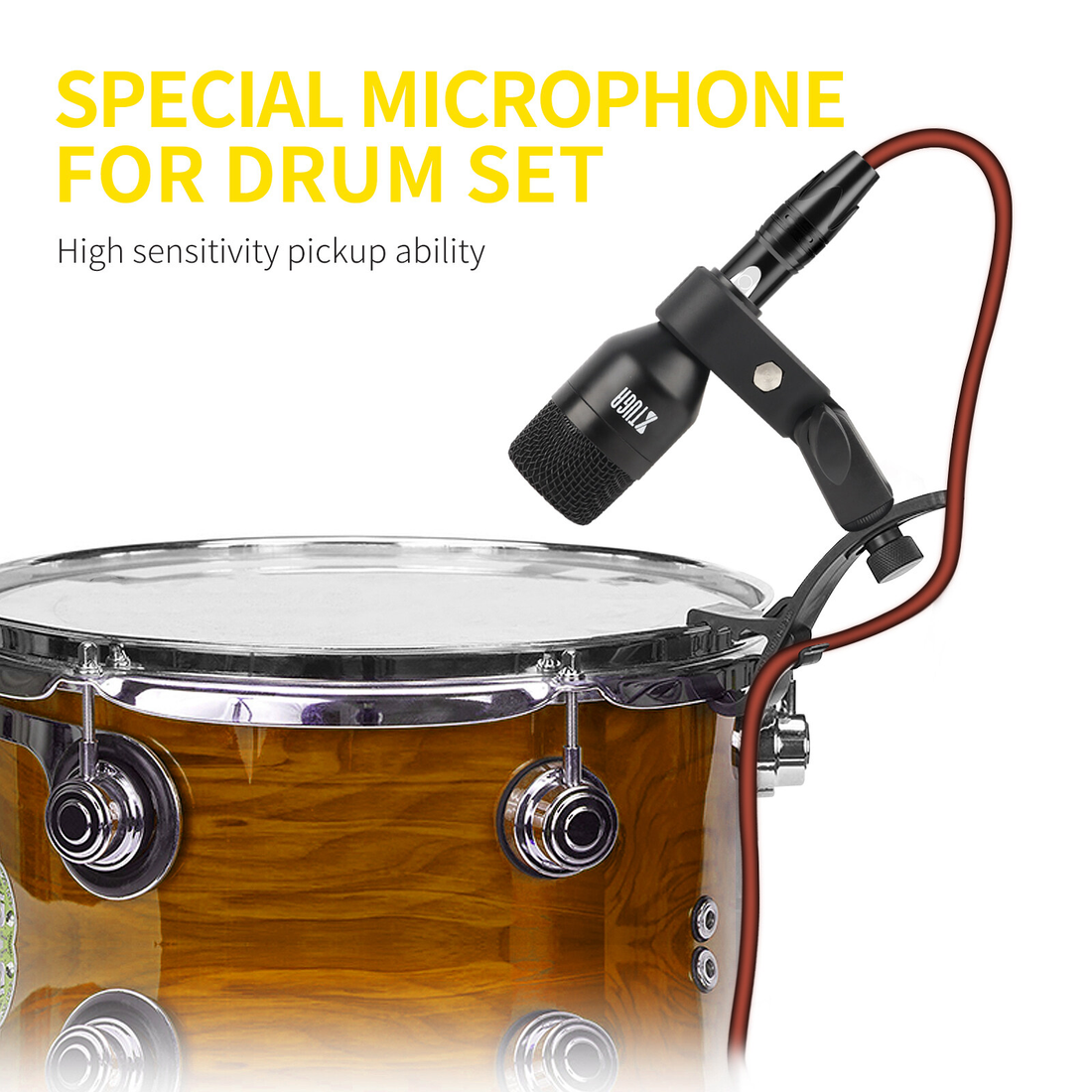 XTUGA DI7 drum mic kit with five microphones, clips, and cables in a portable case