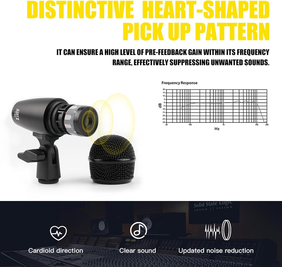 Dynamic drum mic kit featuring heart-shaped pick up pattern for clear sound capture