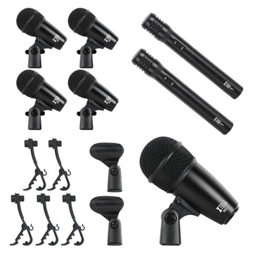 Dynamic drum mic kit featuring multiple microphones and accessories for professional recording