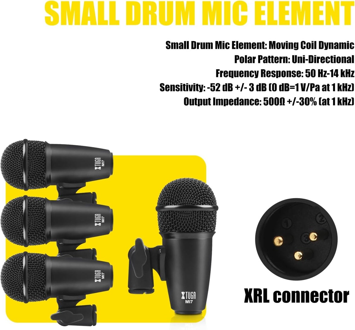 Dynamic drum mic kit with four uni-directional microphones and XLR connector